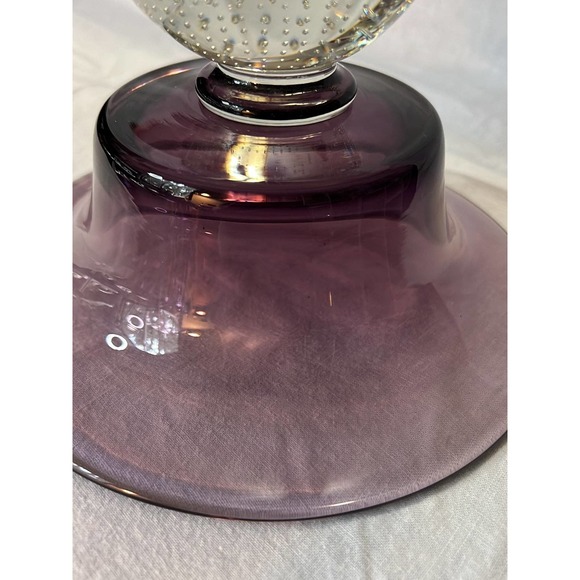 Vintage Rare Carl Erickson Controlled Bubble Glass Amethyst Purple Compote Vase - Picture 6 of 6